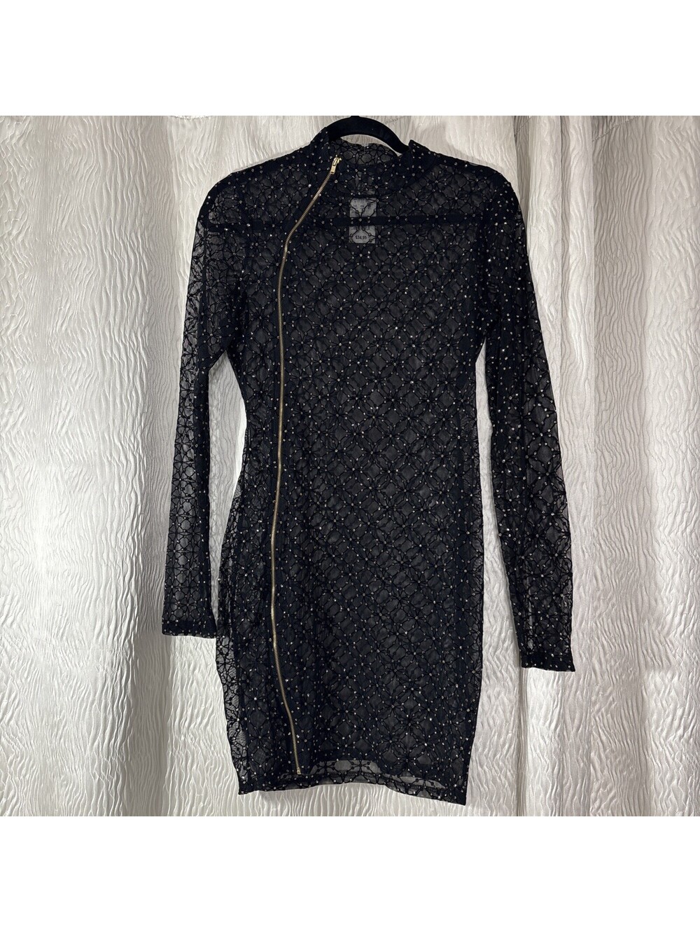 J.OUR Womens Black / Gold Sequin Long Sleeve Mini Dress Party Night-Sz Large